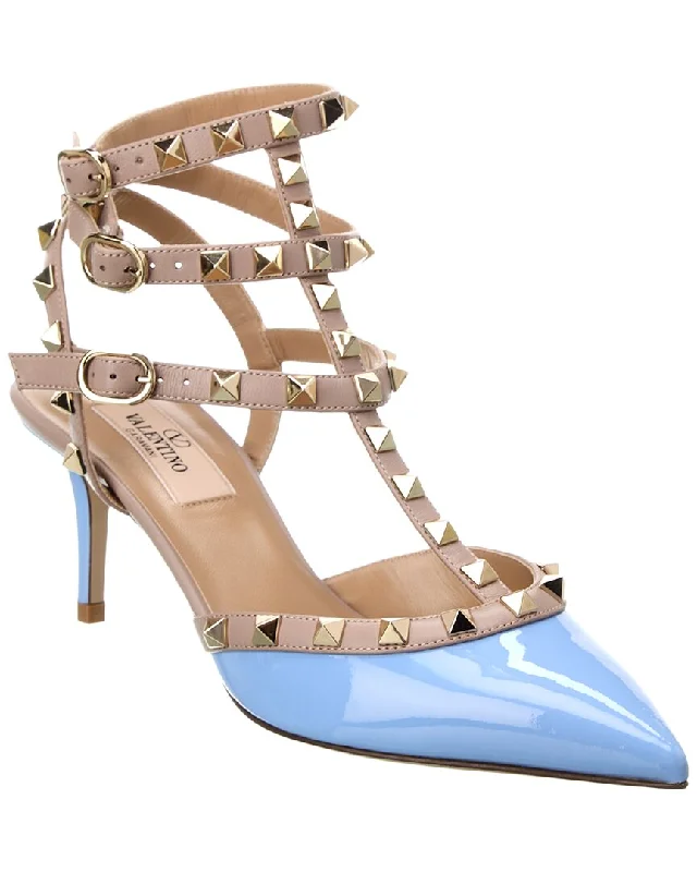 Women's pointed - toe slingback stiletto heel pumps in a peep - toe designValentino Rockstud Caged 65 Patent Ankle Strap Pump Women's pointed - toe slingback stiletto heel pumps in a peep - toe designValentino Rockstud Caged 65 Patent Ankle Strap Pump