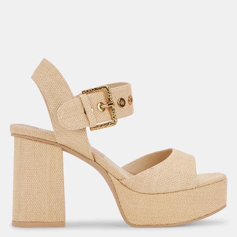 Women's genuine leather stiletto heel pumps with a soft finishBobby Heels Natural Raffia