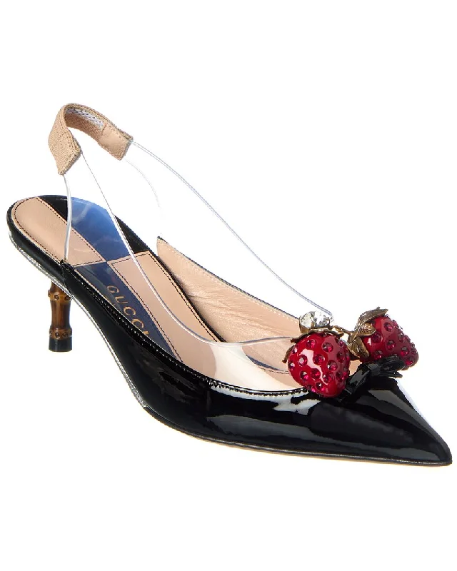 Women's prom stiletto heel pumps in a shimmery fabricGucci Vinyl & Patent Slingback Pump Women's prom stiletto heel pumps in a shimmery fabricGucci Vinyl & Patent Slingback Pump