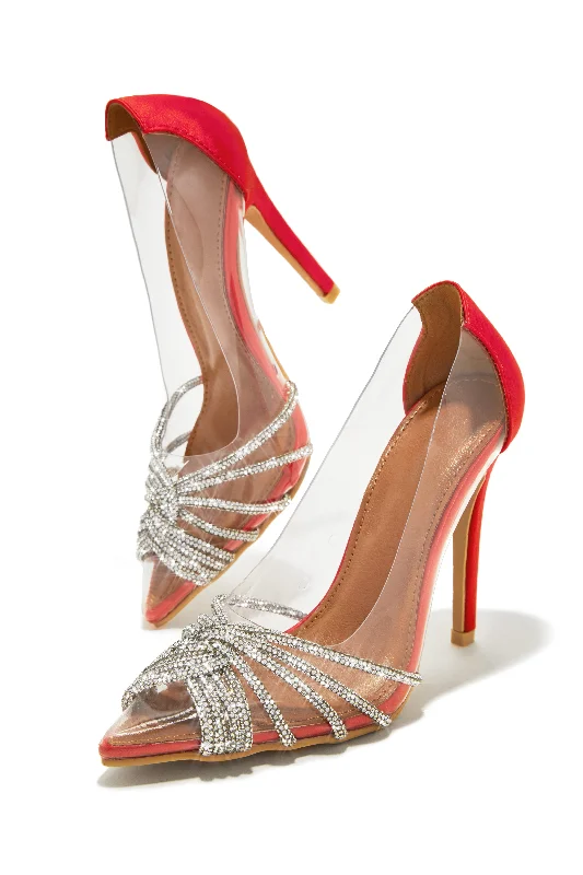 Women's peach stiletto heel pumps for a soft and feminine appealChampagne Toast Embellished Pointed Toe Pumps - Red Women's peach stiletto heel pumps for a soft and feminine appealChampagne Toast Embellished Pointed Toe Pumps - Red