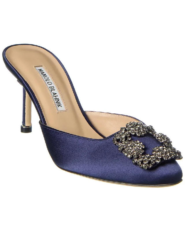 Women's ankle - strap stiletto heel pumps with a cut - out detailManolo Blahnik Hangisimu 70 Satin Pump Women's ankle - strap stiletto heel pumps with a cut - out detailManolo Blahnik Hangisimu 70 Satin Pump