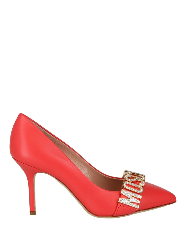 Women's red - carpet stiletto heel pumps for a glamorous eventCrystal Logo Leather Pumps Women's red - carpet stiletto heel pumps for a glamorous eventCrystal Logo Leather Pumps