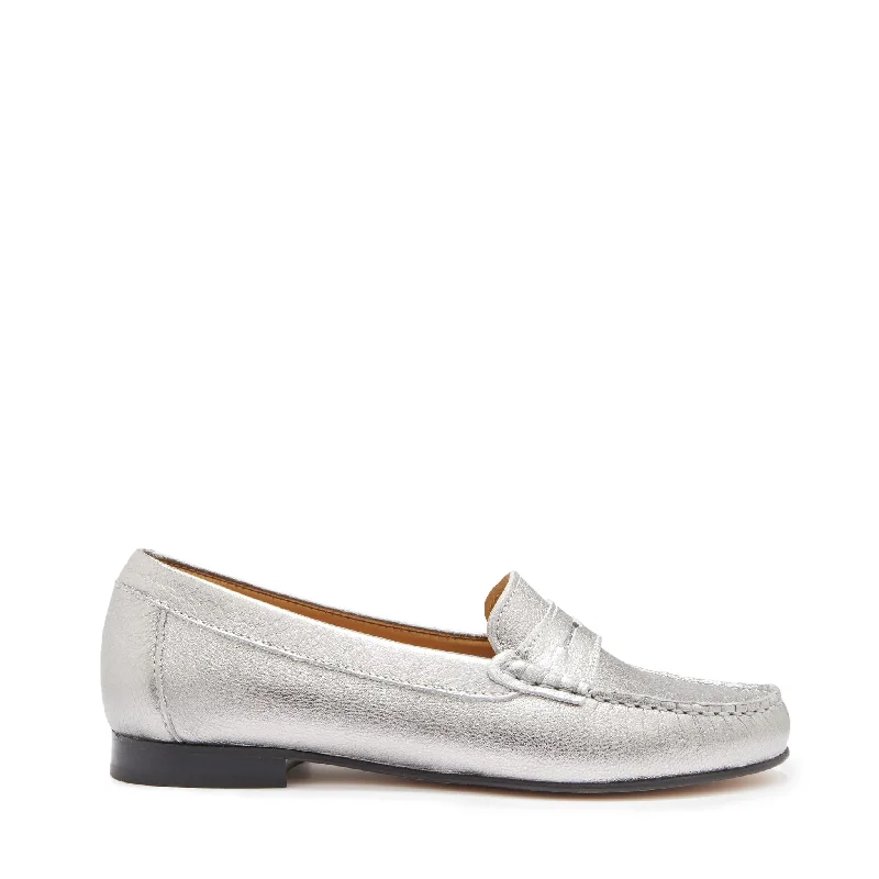 Women's Geometric - Patterned Loafers in Multicolor for a Fashion - Forward LookWomen's Penny Loafers Leather Sole, titanium metallic leather Women's Geometric - Patterned Loafers in Multicolor for a Fashion - Forward LookWomen's Penny Loafers Leather Sole, titanium metallic leather
