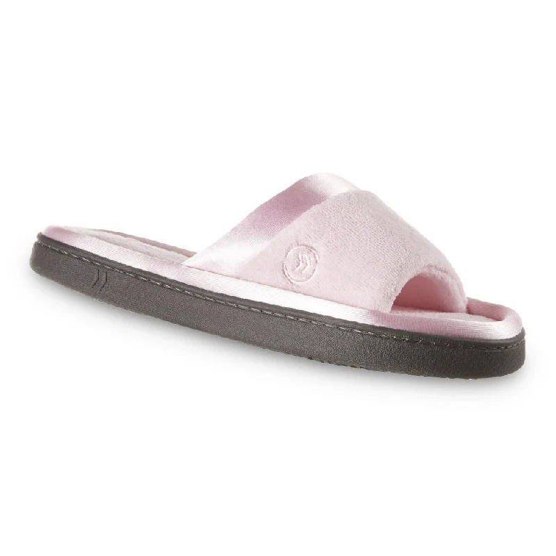 Massage - Nodule Women's Slippers with a Plush Interior in Green for Foot ReliefWomen’s Microterry Satin Trim Wider Width Slide Slippers