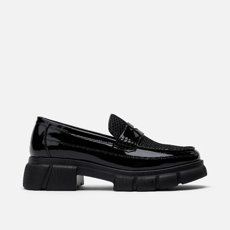 Shock - Absorbing Women's Loafers in Gray for Active LifestylesMs. Calum Black Patent Leather Penny Loafers Shock - Absorbing Women's Loafers in Gray for Active LifestylesMs. Calum Black Patent Leather Penny Loafers