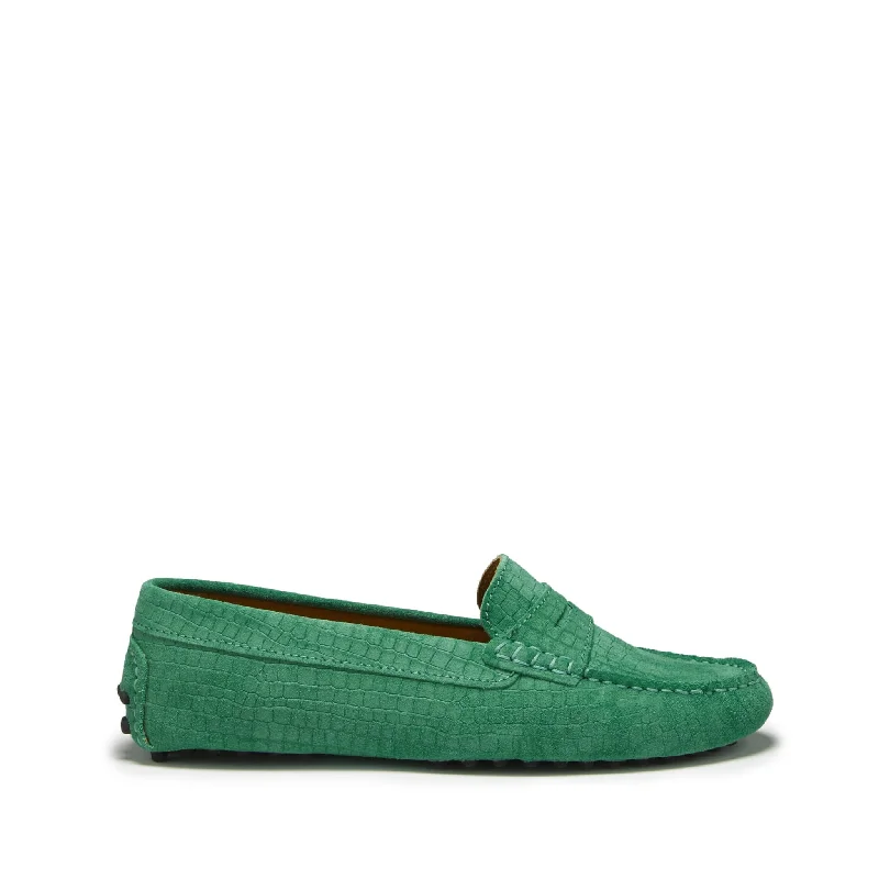 Women's Bow - Embellished Loafers in Red for a Feminine TouchWomen's Penny Driving Loafers, emerald embossed suede Women's Bow - Embellished Loafers in Red for a Feminine TouchWomen's Penny Driving Loafers, emerald embossed suede