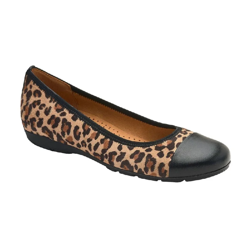 Waterproof Women's Loafers in Black for Rainy DaysGabor Women's 34.161.42 Cap Toe Ballerina Flat - Natural/Black Leopard Print