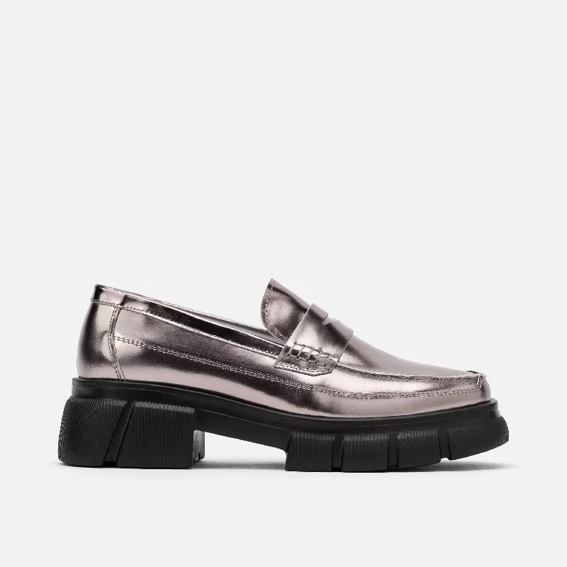 Orthopedic Women's Loafers with Arch Support in Brown for Foot HealthMs. Calum Silver Rose Patent Leather Lug Penny Loafers Orthopedic Women's Loafers with Arch Support in Brown for Foot HealthMs. Calum Silver Rose Patent Leather Lug Penny Loafers