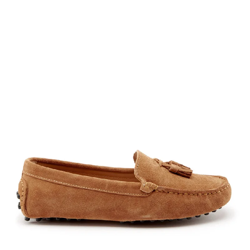 Women's Premium Leather Tassel Loafers in Dark Brown for a Classic Office LookWomen's Tasselled Driving Loafers, tobacco suede Women's Premium Leather Tassel Loafers in Dark Brown for a Classic Office LookWomen's Tasselled Driving Loafers, tobacco suede