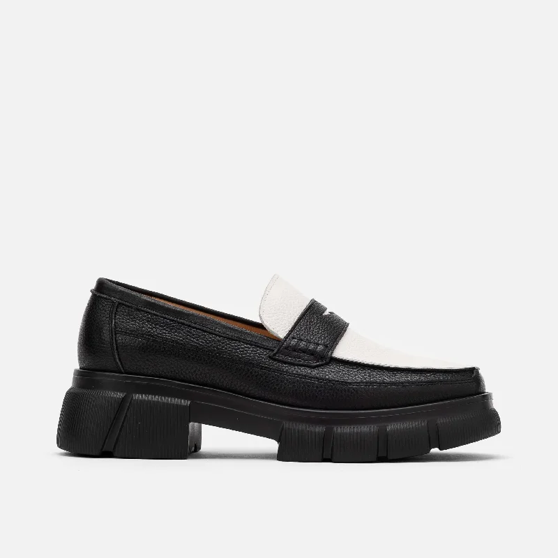 Shock - Absorbing Women's Loafers in Gray for Active LifestylesMs. Calum Black/White Pebble Leather Lug Penny Loafers Shock - Absorbing Women's Loafers in Gray for Active LifestylesMs. Calum Black/White Pebble Leather Lug Penny Loafers