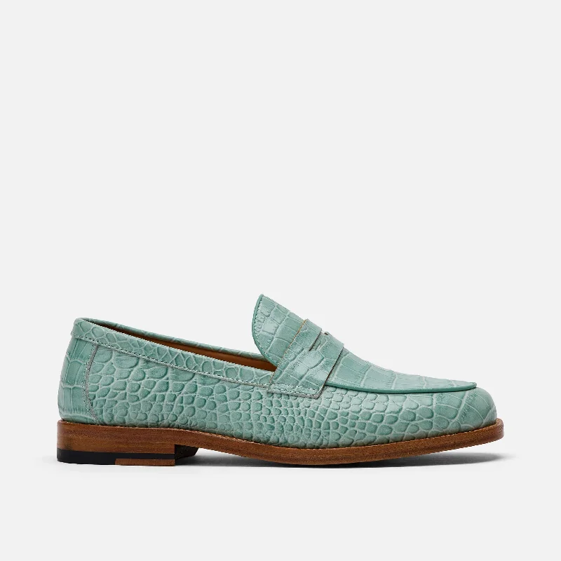 Women's Bow - Embellished Loafers in Red for a Feminine TouchMs. Calum Mint Blue Leather Penny Loafers Women's Bow - Embellished Loafers in Red for a Feminine TouchMs. Calum Mint Blue Leather Penny Loafers