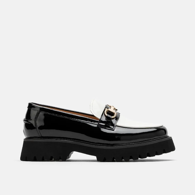 Slip - Resistant Women's Rubber - Sole Loafers in Navy for Wet ConditionsMs. Boulevard Black/White Patent Leather Bit Loafers Slip - Resistant Women's Rubber - Sole Loafers in Navy for Wet ConditionsMs. Boulevard Black/White Patent Leather Bit Loafers
