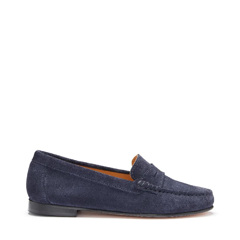 Elastic - Back Women's Loafers in Teal for Easy On - and - OffWomen's Penny Loafers Leather Sole, navy blue suede Elastic - Back Women's Loafers in Teal for Easy On - and - OffWomen's Penny Loafers Leather Sole, navy blue suede