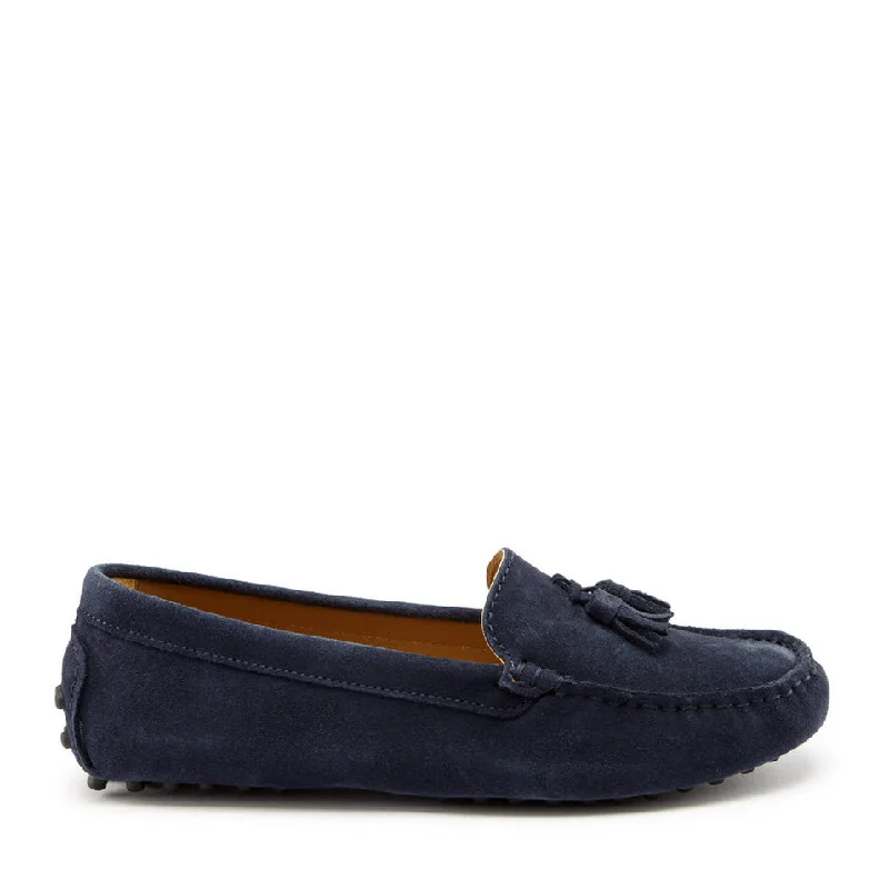 Sustainable Women's Recycled Material Loafers in Gray for Eco - Conscious ShoppersWomen's Tasselled Driving Loafers, navy blue suede Sustainable Women's Recycled Material Loafers in Gray for Eco - Conscious ShoppersWomen's Tasselled Driving Loafers, navy blue suede