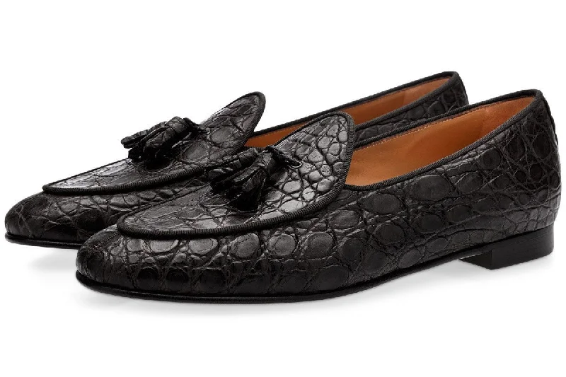 Women's Backless Slippers with a Furry Trim in Light Pink for a Cute and Casual Look TANGERINE 2 CAYMAN BLACK BELGIAN LOAFERS
