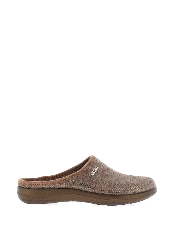 Women's Shearling Lined Slippers with a Fleece Upper in Tan for Ultimate Warmth Rohde Womens Slip On Metallic Croc Print Mule Slippers, Metallic Brown