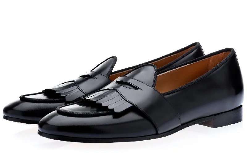 Women's Backless Slippers with a Furry Trim in Light Pink for a Cute and Casual Look TANGERINE 10 CORDOVAN BLACK BELGIAN LOAFERS