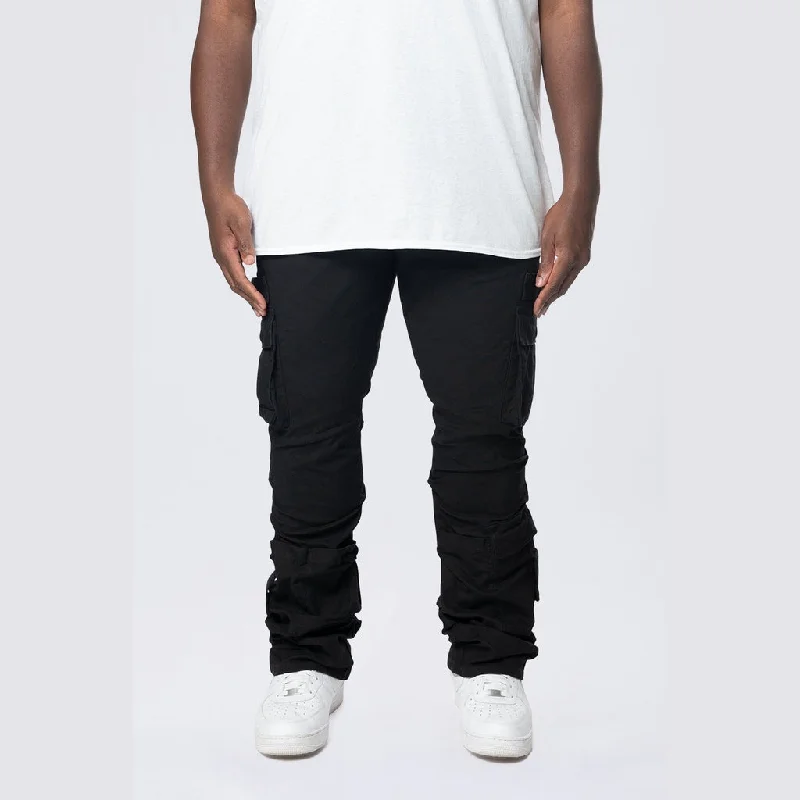 Big and Tall - Stacked Flared Cargo Strap Canvas Pants - Black