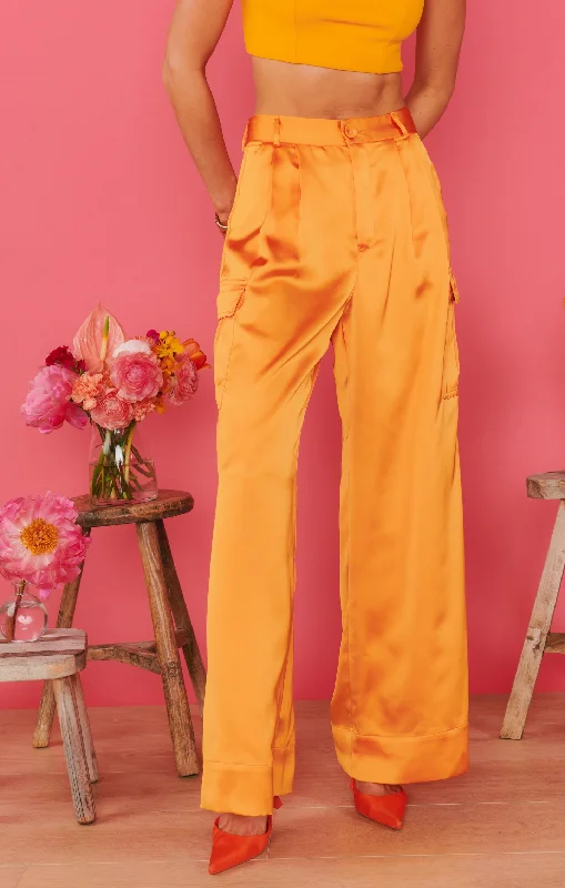 Cameo Cargo Pants ~ Tangerine Fluid Satin