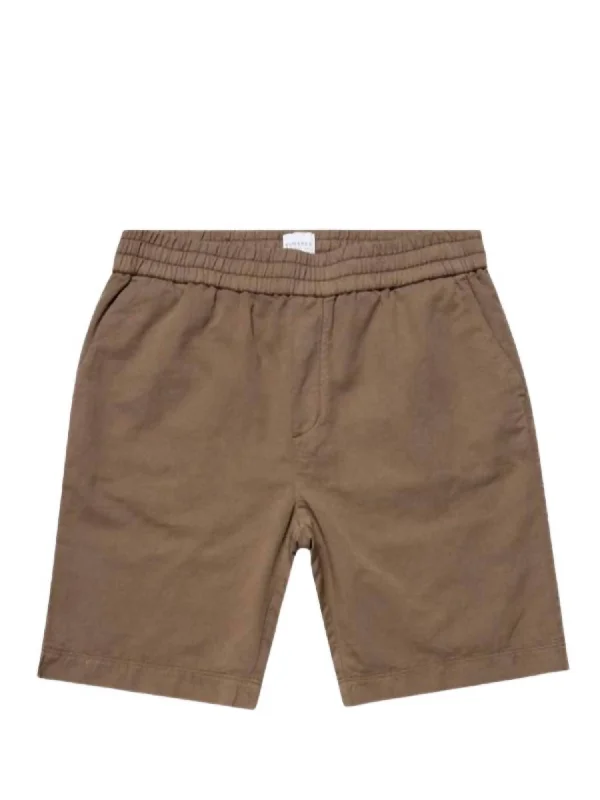 Cotton Linen Drawstring Shorts In Dark Tan