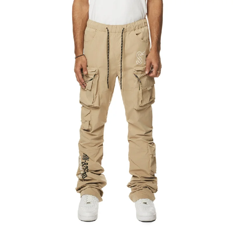 Utility Cargo Stacked Windbreaker Pants - Khaki