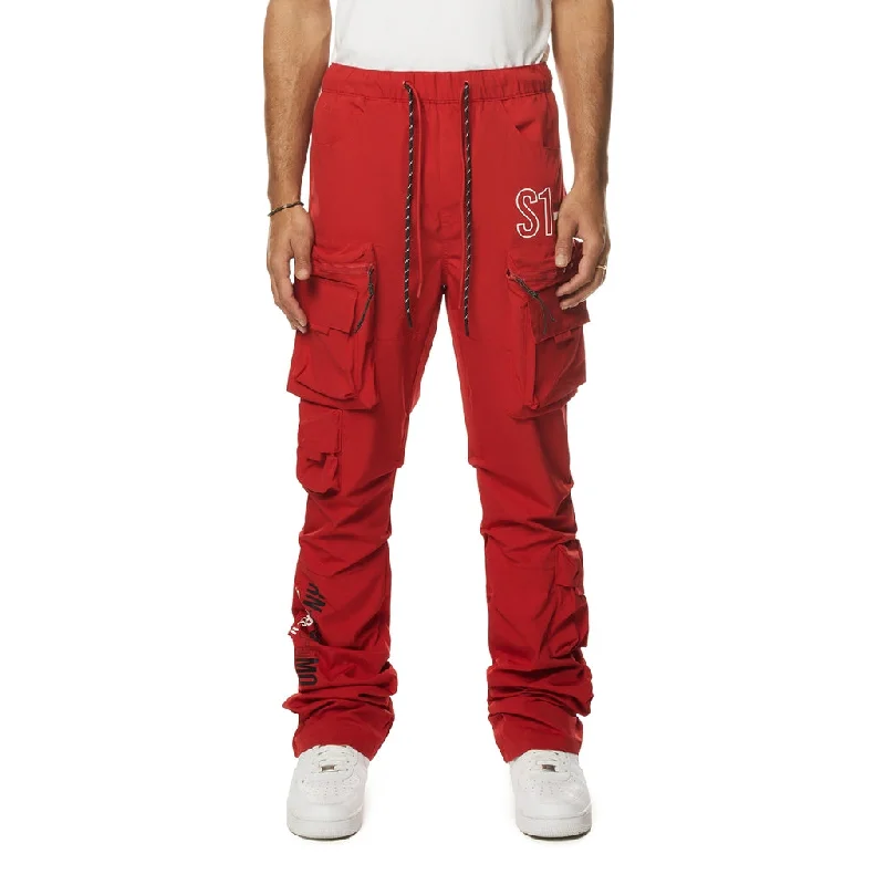 Utility Cargo Stacked Windbreaker Pants - Red