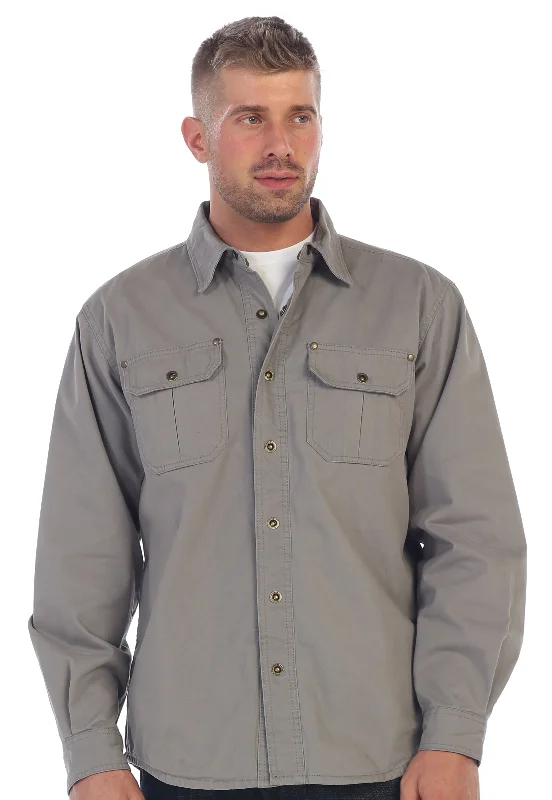 Gioberti Men's Gray Cotton Brushed and Soft Twill Shirt Jacket with Flannel Lining