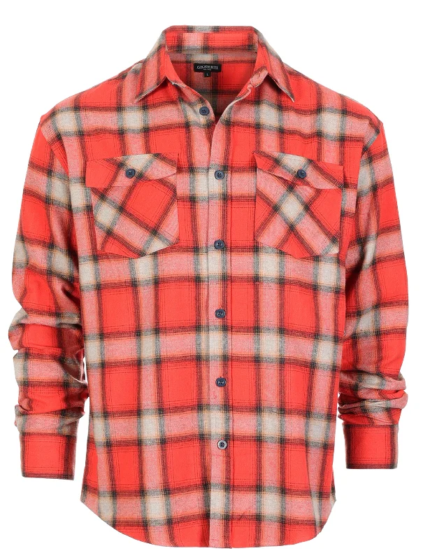 Gioberti Men's Red / Black / Orange Plaid Checkered Brushed Flannel Shirt