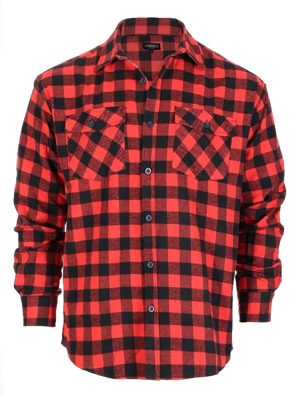 Gioberti Men's Red / Black Checkered Plaid Checkered Brushed Flannel Shirt