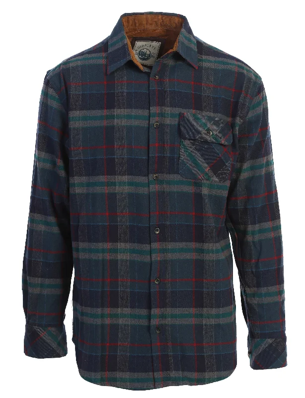 Gioberti Men's Dark Green / Red Highlight 100% Cotton Brushed Flannel Plaid Checkered Shirt with Corduroy Contrast