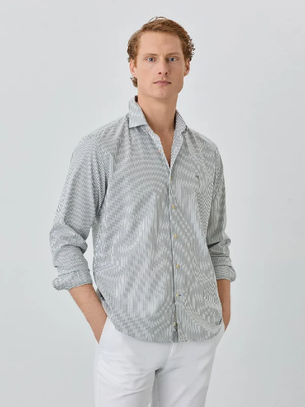 Regular Fit Shirt With Open Collar In BCI Cotton With Stripes