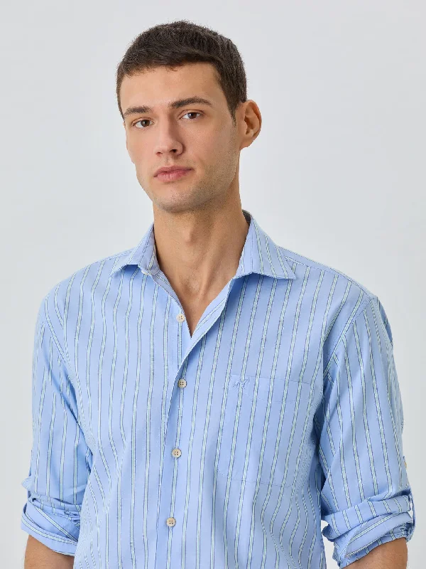 Slim Fit Shirt With Chest Pocket In BCI Cotton With Stripes