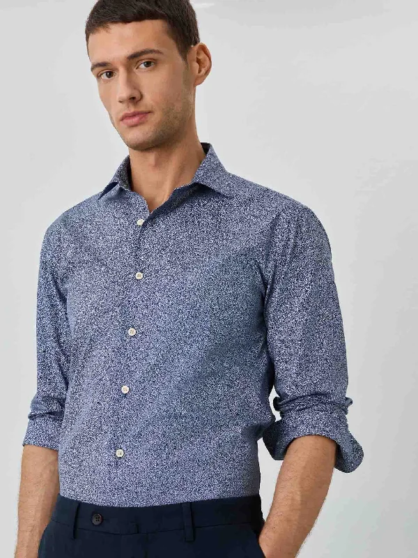 Slim Fit Shirt With Open Collar In Cotton With Print