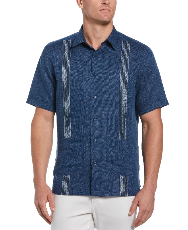 Striped Panel Double Lower Pocket Guayabera Shirt