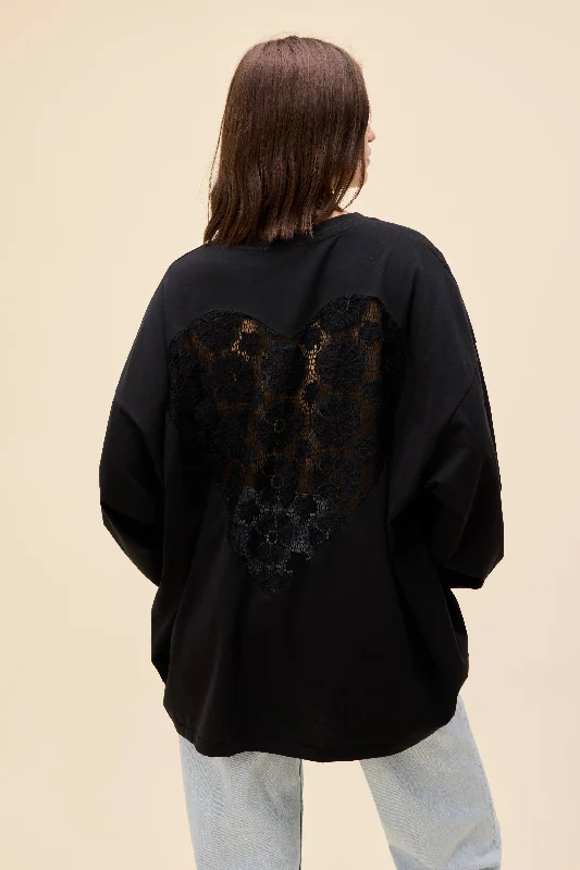 Lace Heart Back OS Long Sleeve