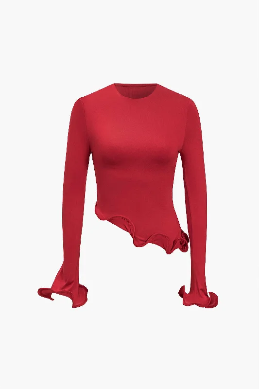 Solid Asymmetrical Long-Sleeve Top