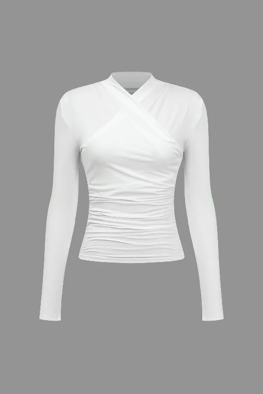 Ruched Crossover Long Sleeve Top