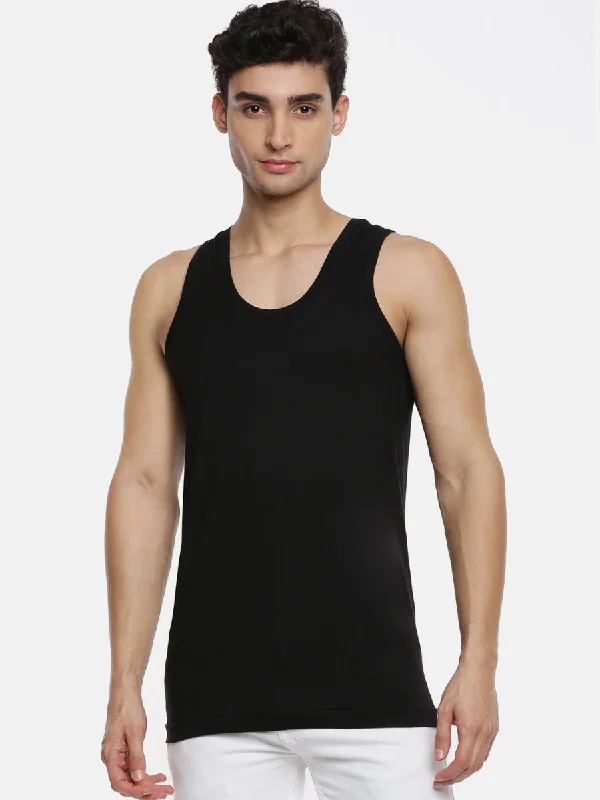 Mens Fine Cotton Vest Black Color Banian RN Sukra (2 PCs Pack)