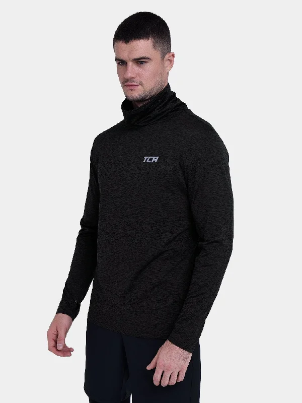 Warm-Up Thermal Long Sleeve Funnel Neck Top For Men With Brushed Inner Fabric, Thumbholes & Reflective Strips