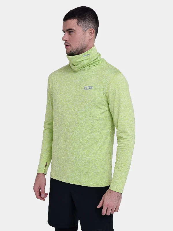 Warm-Up Thermal Long Sleeve Funnel Neck Top For Men With Brushed Inner Fabric, Thumbholes & Reflective Strips