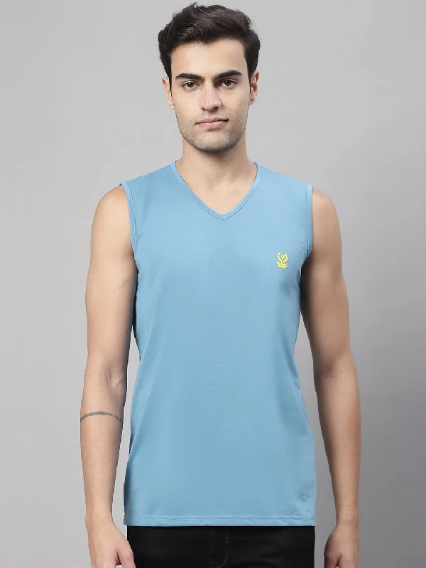 Vimal Jonney Regular Fit Cotton Solid Blue Gym Vest for Men