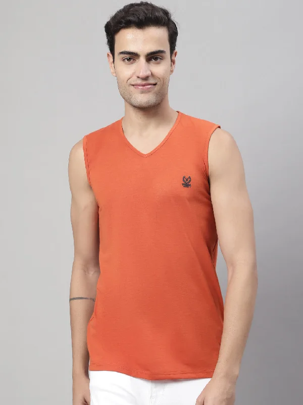 Vimal Jonney Regular Fit Cotton Solid Rust Gym Vest for Men