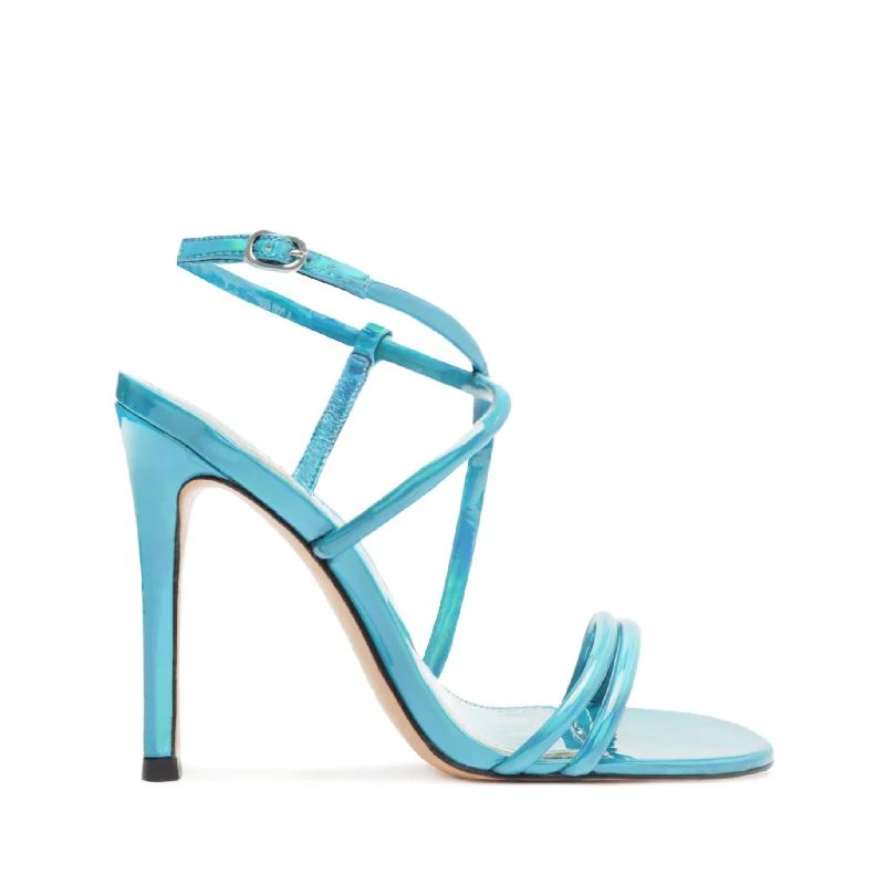 Women's Rhinestone - Embellished Open - Toe Sandals in Silver for a Glamorous Party LookAimee Specchio Leather Sandal