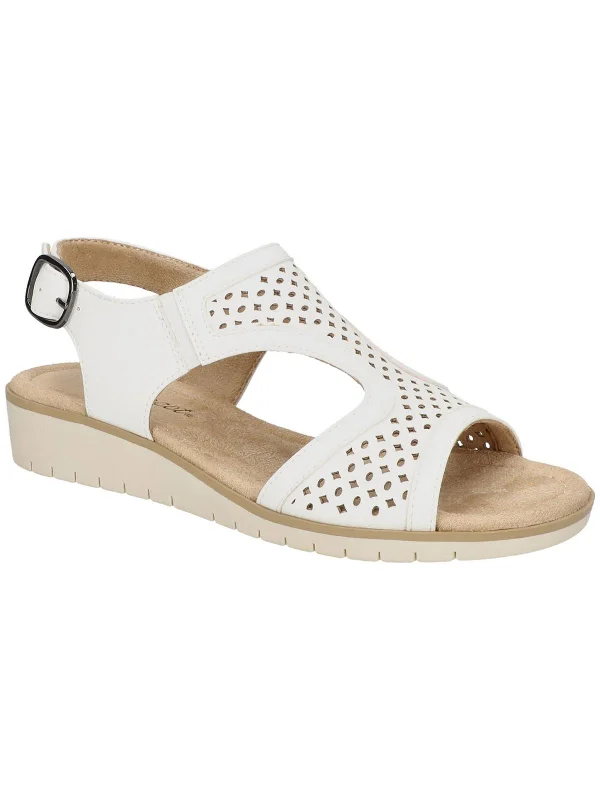 Elastic - Strap Women's Sandals with a Padded Toe in Teal for Easy On - and - OffAlba Womens Faux Leather Laser Cut Ankle Strap Elastic - Strap Women's Sandals with a Padded Toe in Teal for Easy On - and - OffAlba Womens Faux Leather Laser Cut Ankle Strap