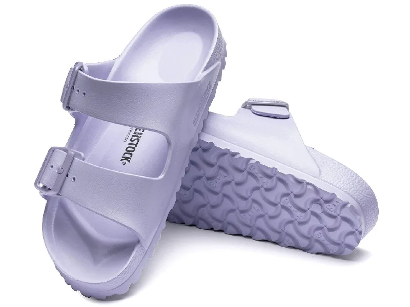 Women's Sandals with a Glitter - Coated Strap in Gold for a Sparkly Summer OutfitBirkenstock: Arizona Eva in Purple Fog Women's Sandals with a Glitter - Coated Strap in Gold for a Sparkly Summer OutfitBirkenstock: Arizona Eva in Purple Fog