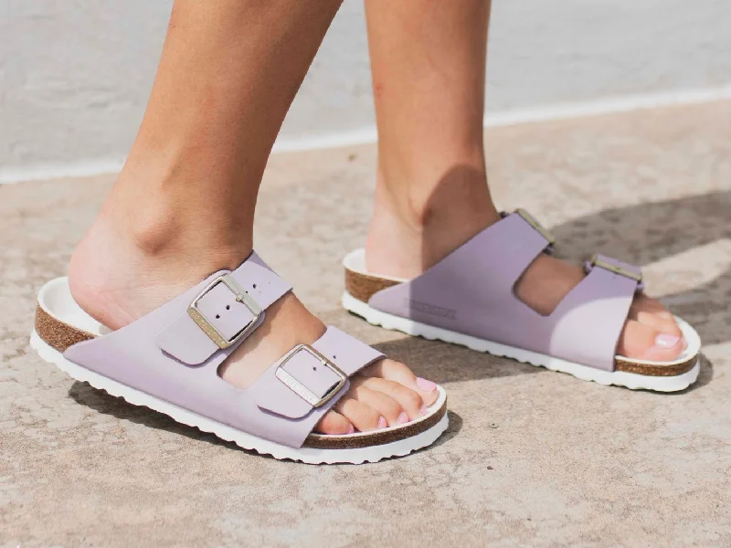 Women's Sandals with a Wedge Heel and a Tassel Detail in Orange for a Trendy LookBirkenstock: Arizona Lilac Women's Sandals with a Wedge Heel and a Tassel Detail in Orange for a Trendy LookBirkenstock: Arizona Lilac