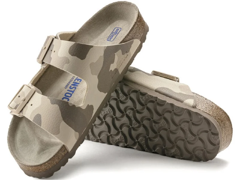 Women's Flat Slide Sandals with a Memory Foam Insole in White for All - Day ComfortBirkenstock: Arizona SFB in Desert Soil Gray & Taupe Women's Flat Slide Sandals with a Memory Foam Insole in White for All - Day ComfortBirkenstock: Arizona SFB in Desert Soil Gray & Taupe