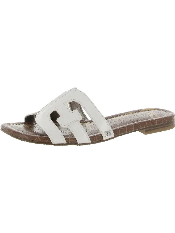 Women's Flat Slide Sandals with a Memory Foam Insole in White for All - Day ComfortBay Womens Leather Flat Sandals