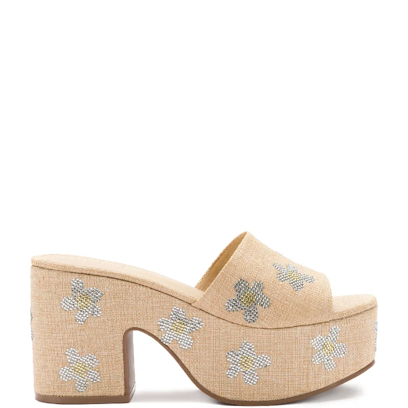 Women's Cork - Soled Espadrille Sandals with a Rope - Trimmed Upper in Navy for a Summer VibeMiso Platform Sandal In Beige Raffia and Floral Crystals Women's Cork - Soled Espadrille Sandals with a Rope - Trimmed Upper in Navy for a Summer VibeMiso Platform Sandal In Beige Raffia and Floral Crystals