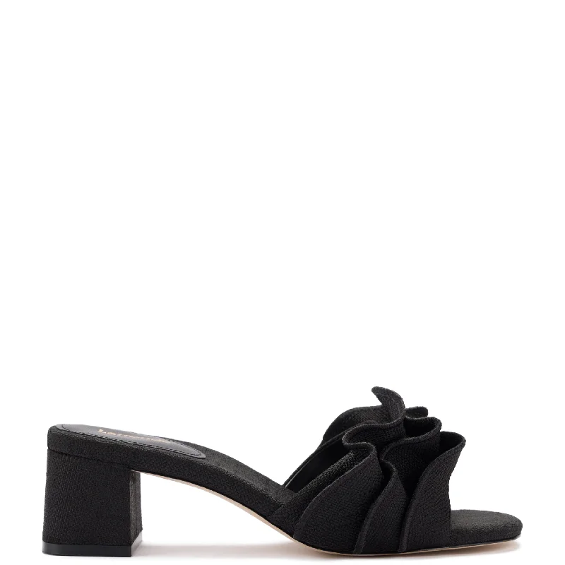 Women's Thong Sandals with a Beaded Design in Multicolor for a Beachy AestheticBrigitte Ruffle Mule In Black Raffia